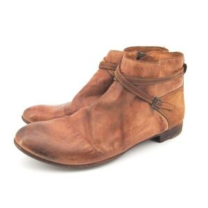 Officine Creative Women Brown Leather Ankle Boots Side Zip Buckle Straps Size 40